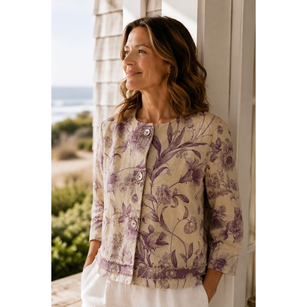 J.‎ Jill Floral Jacquard Cropped Jacket Cotton Purple Cream Cottagecore women M